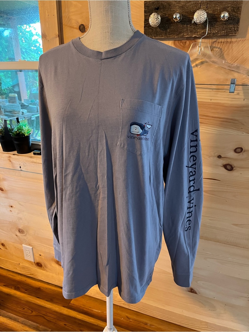 Vineyard Vines Long-Sleeve Pocket Tee — Dusty Blue Halloween Edition Size Medium